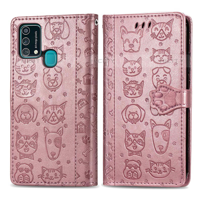 Funda de Cuero Cartera con Soporte Patron de Moda Carcasa S03D para Samsung Galaxy F41 Rosa