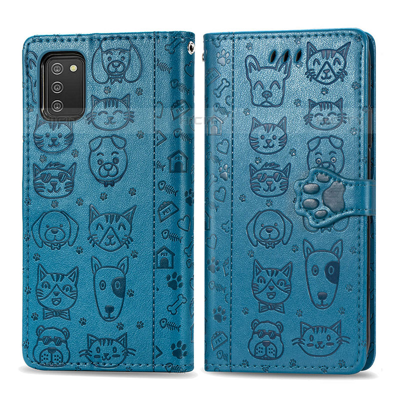 Funda de Cuero Cartera con Soporte Patron de Moda Carcasa S03D para Samsung Galaxy M02s Azul