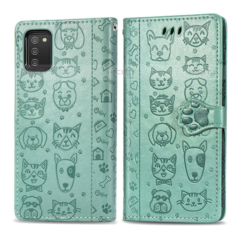 Funda de Cuero Cartera con Soporte Patron de Moda Carcasa S03D para Samsung Galaxy M02s Verde