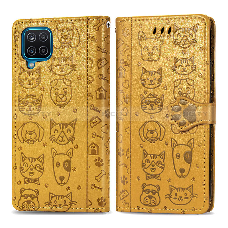 Funda de Cuero Cartera con Soporte Patron de Moda Carcasa S03D para Samsung Galaxy M12 Amarillo