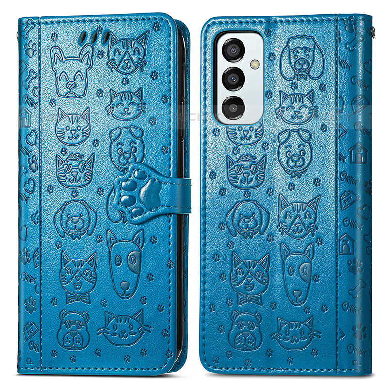 Funda de Cuero Cartera con Soporte Patron de Moda Carcasa S03D para Samsung Galaxy M23 5G Azul