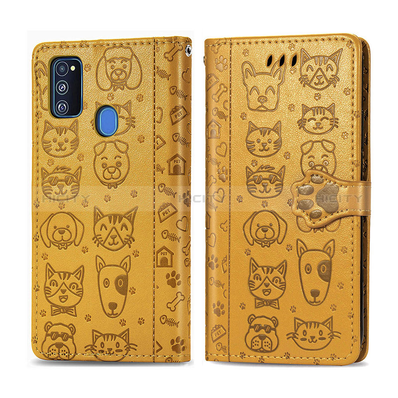 Funda de Cuero Cartera con Soporte Patron de Moda Carcasa S03D para Samsung Galaxy M30s Amarillo