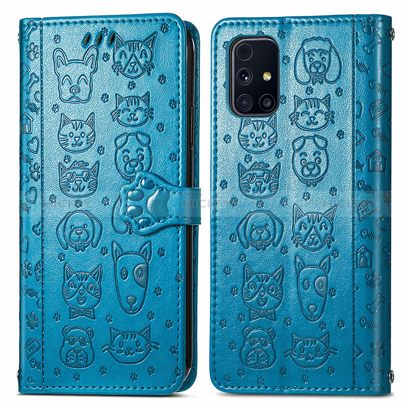 Funda de Cuero Cartera con Soporte Patron de Moda Carcasa S03D para Samsung Galaxy M31s Azul