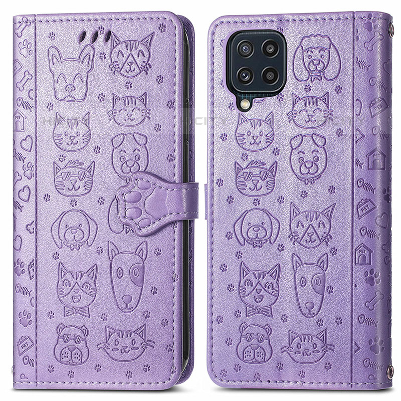 Funda de Cuero Cartera con Soporte Patron de Moda Carcasa S03D para Samsung Galaxy M32 4G Morado