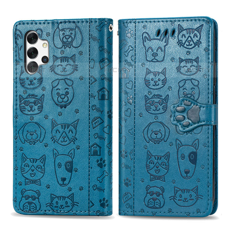 Funda de Cuero Cartera con Soporte Patron de Moda Carcasa S03D para Samsung Galaxy M32 5G Azul