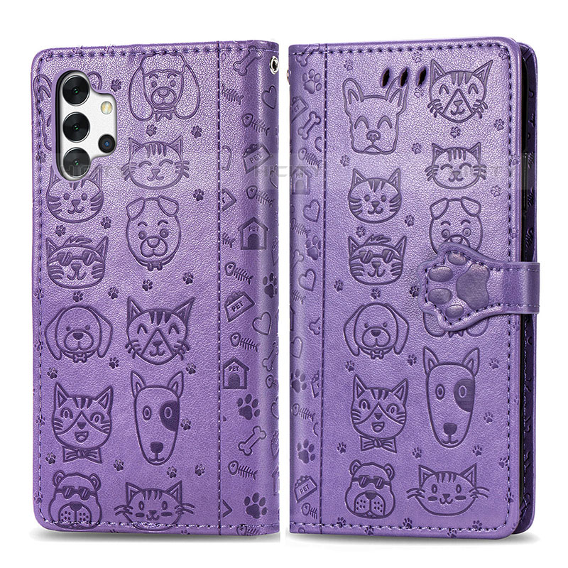 Funda de Cuero Cartera con Soporte Patron de Moda Carcasa S03D para Samsung Galaxy M32 5G Morado