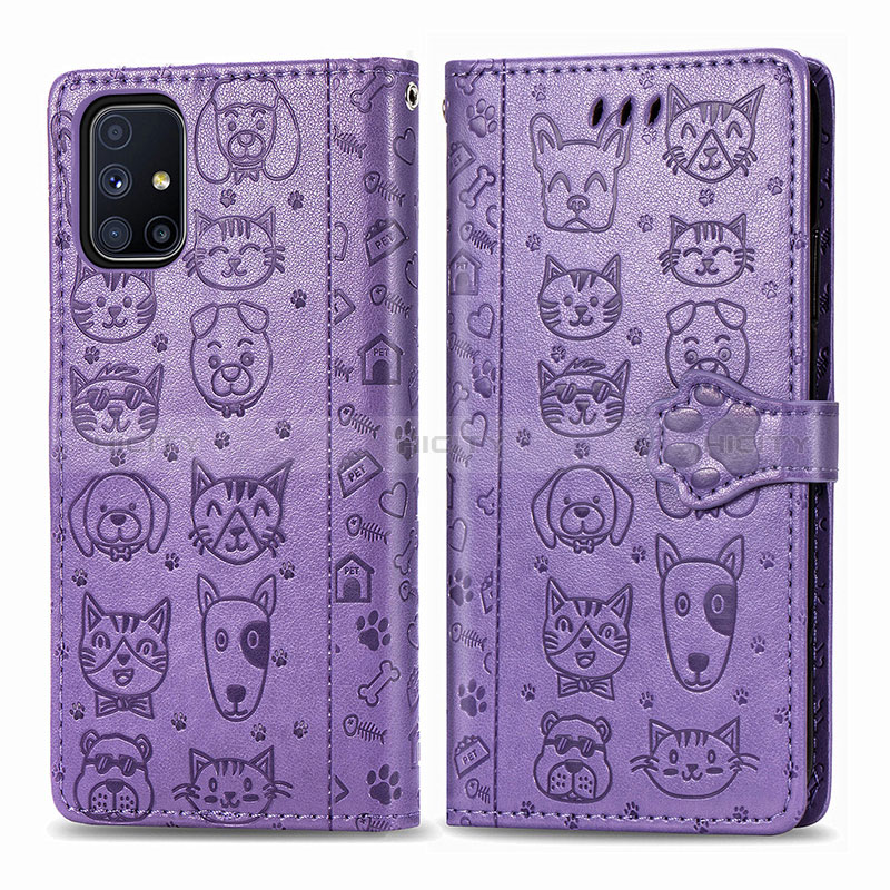 Funda de Cuero Cartera con Soporte Patron de Moda Carcasa S03D para Samsung Galaxy M51 Morado