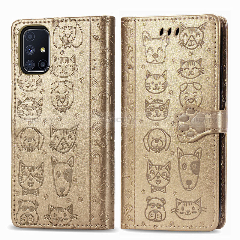 Funda de Cuero Cartera con Soporte Patron de Moda Carcasa S03D para Samsung Galaxy M51 Oro