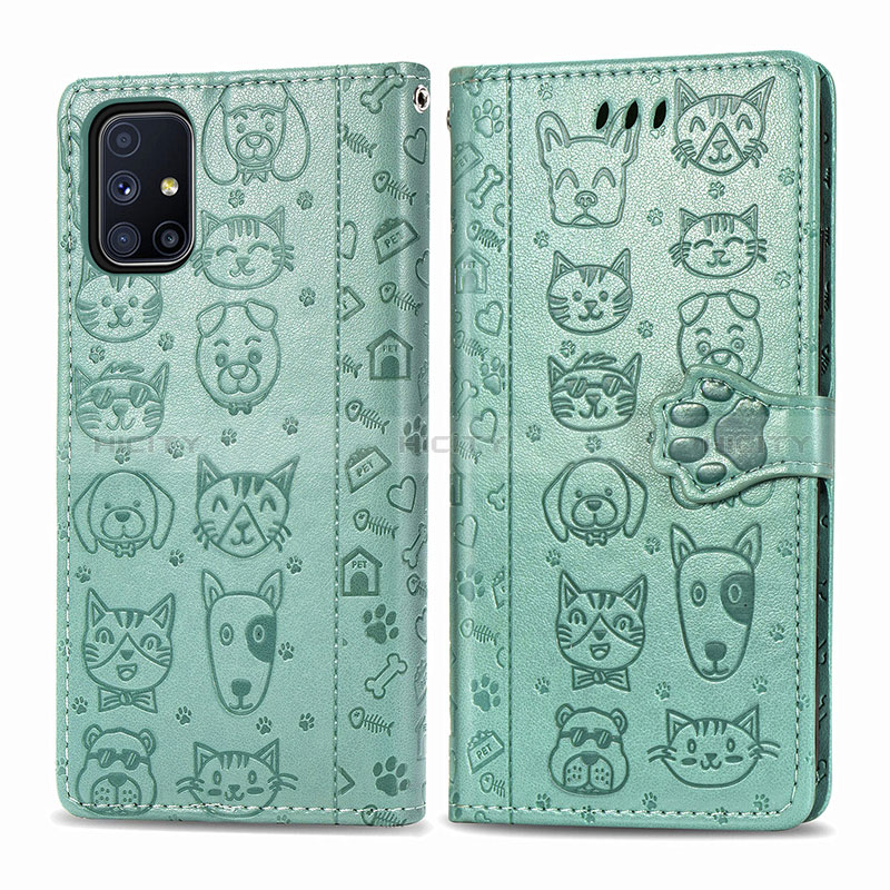 Funda de Cuero Cartera con Soporte Patron de Moda Carcasa S03D para Samsung Galaxy M51 Verde