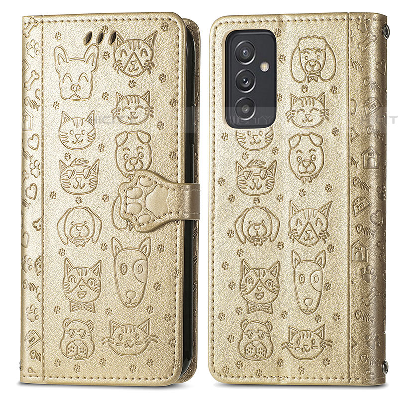 Funda de Cuero Cartera con Soporte Patron de Moda Carcasa S03D para Samsung Galaxy Quantum4 5G Oro