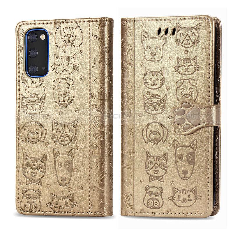 Funda de Cuero Cartera con Soporte Patron de Moda Carcasa S03D para Samsung Galaxy S20 5G Oro