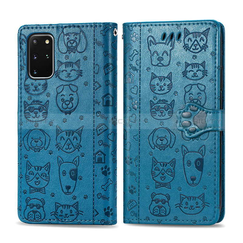 Funda de Cuero Cartera con Soporte Patron de Moda Carcasa S03D para Samsung Galaxy S20 Plus Azul