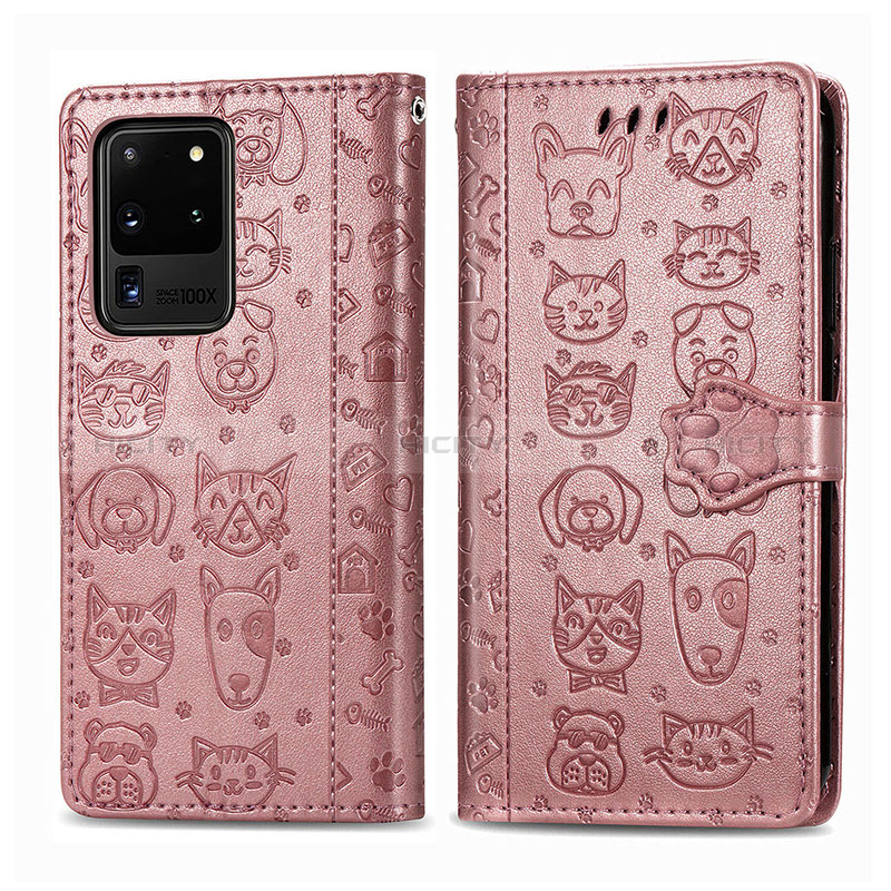 Funda de Cuero Cartera con Soporte Patron de Moda Carcasa S03D para Samsung Galaxy S20 Ultra 5G Rosa