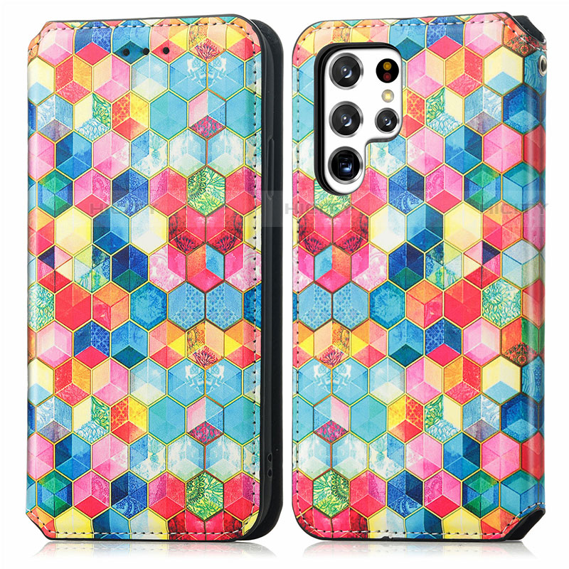 Funda de Cuero Cartera con Soporte Patron de Moda Carcasa S03D para Samsung Galaxy S22 Ultra 5G Vistoso