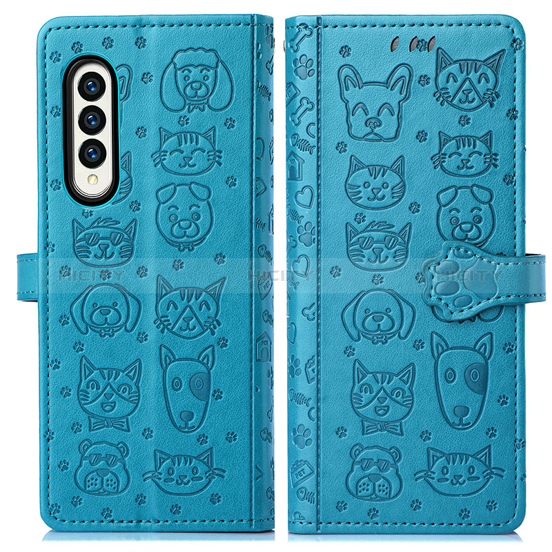 Funda de Cuero Cartera con Soporte Patron de Moda Carcasa S03D para Samsung Galaxy Z Fold3 5G Azul