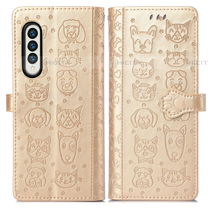 Funda de Cuero Cartera con Soporte Patron de Moda Carcasa S03D para Samsung Galaxy Z Fold4 5G Oro