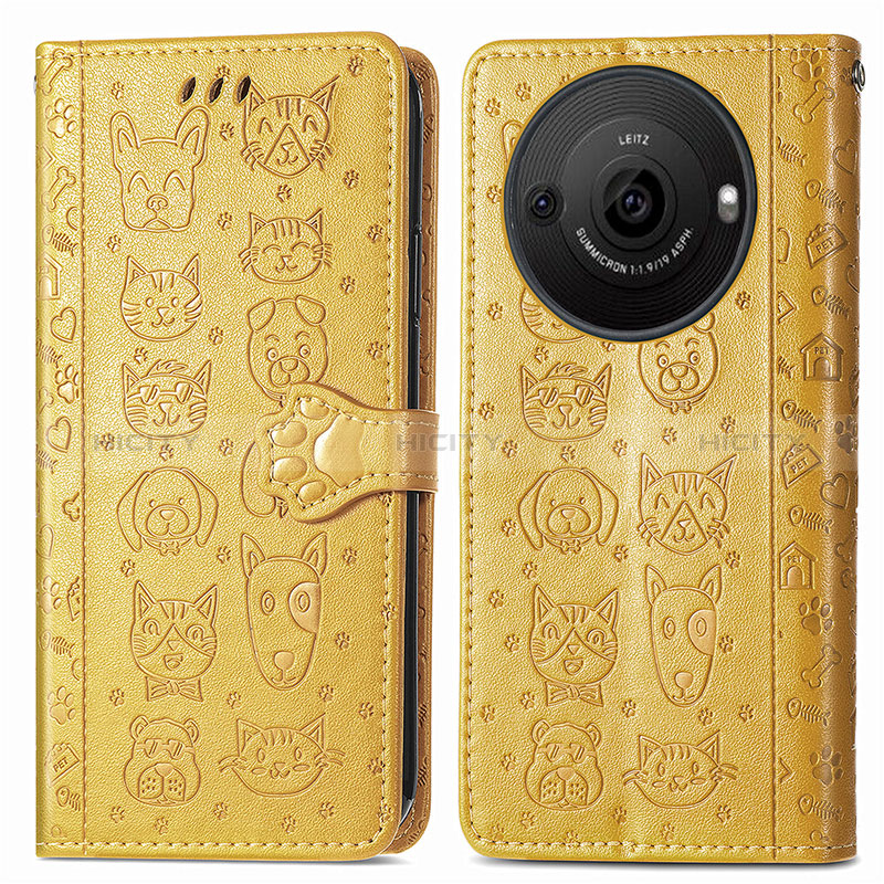 Funda de Cuero Cartera con Soporte Patron de Moda Carcasa S03D para Sharp Aquos R8 Pro Amarillo