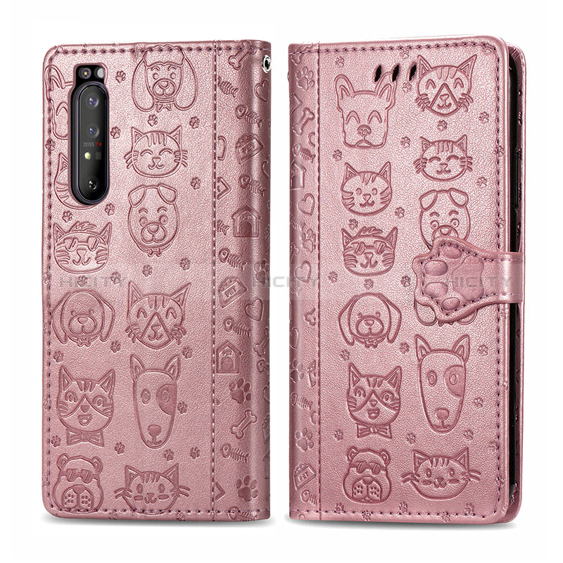 Funda de Cuero Cartera con Soporte Patron de Moda Carcasa S03D para Sony Xperia 1 II Oro Rosa