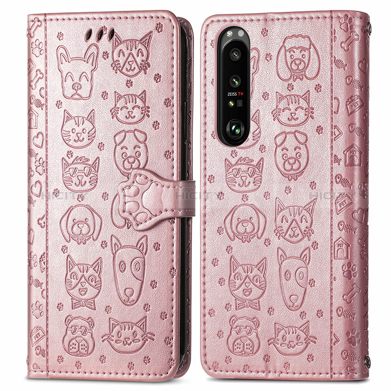 Funda de Cuero Cartera con Soporte Patron de Moda Carcasa S03D para Sony Xperia 1 III Oro Rosa