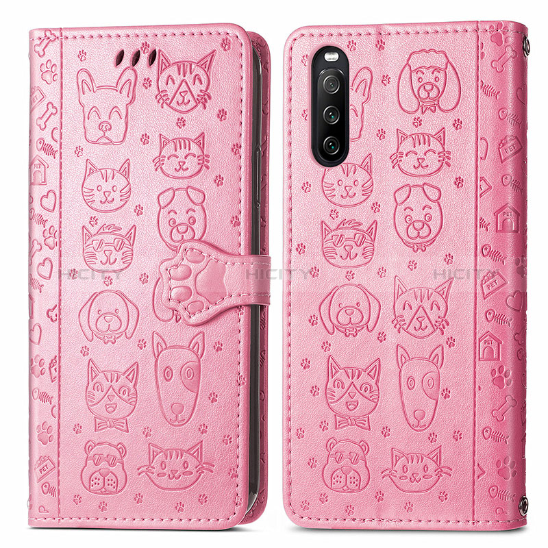 Funda de Cuero Cartera con Soporte Patron de Moda Carcasa S03D para Sony Xperia 10 III Lite Rosa