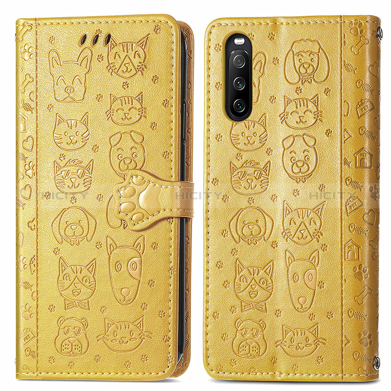 Funda de Cuero Cartera con Soporte Patron de Moda Carcasa S03D para Sony Xperia 10 III SO-52B Amarillo