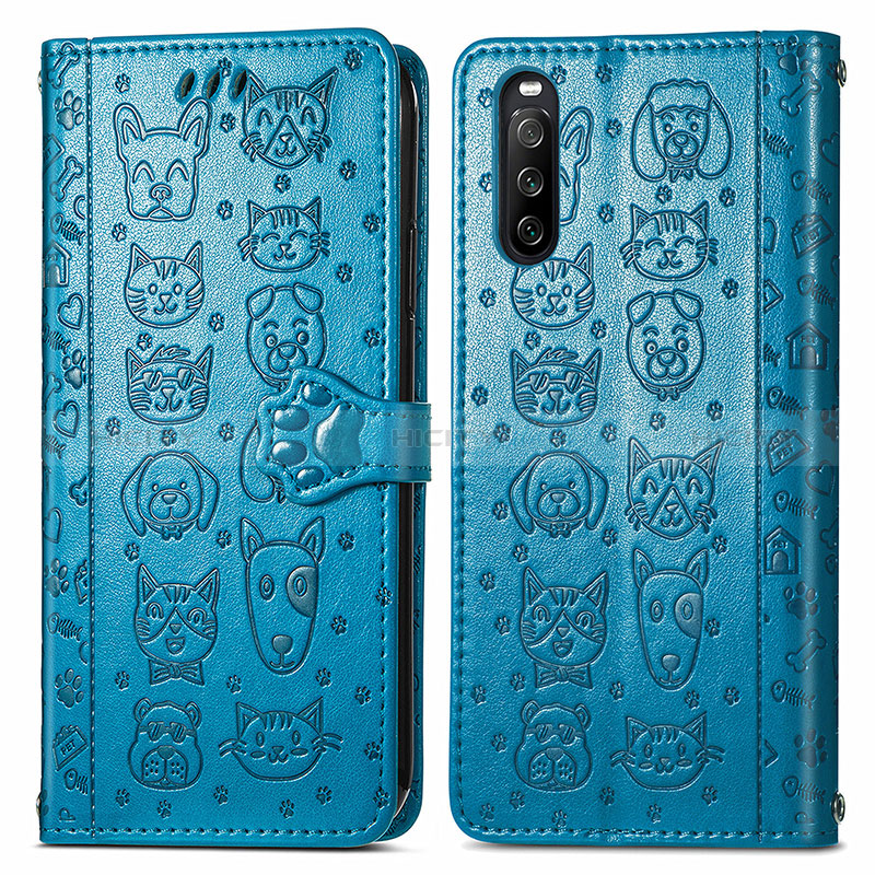 Funda de Cuero Cartera con Soporte Patron de Moda Carcasa S03D para Sony Xperia 10 III SOG04 Azul