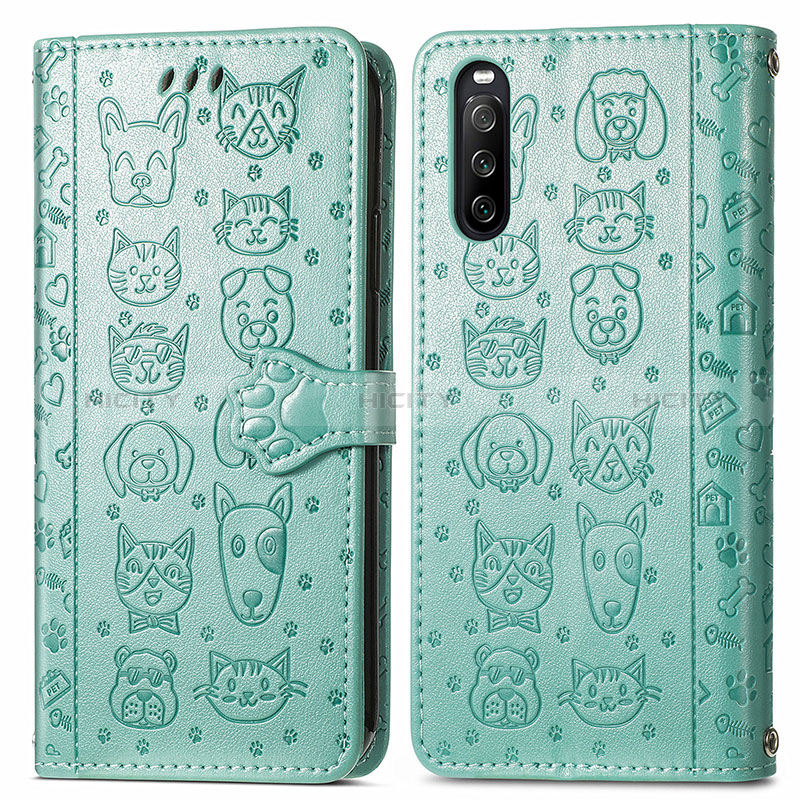 Funda de Cuero Cartera con Soporte Patron de Moda Carcasa S03D para Sony Xperia 10 III SOG04 Verde