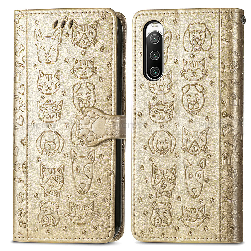 Funda de Cuero Cartera con Soporte Patron de Moda Carcasa S03D para Sony Xperia 10 IV SOG07 Oro