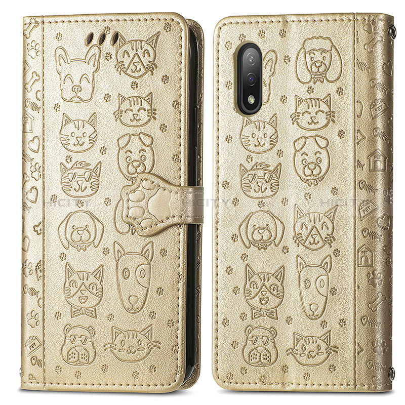 Funda de Cuero Cartera con Soporte Patron de Moda Carcasa S03D para Sony Xperia Ace II Oro