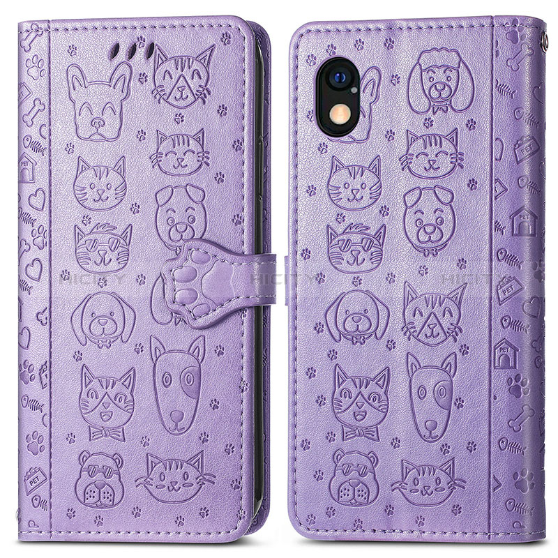 Funda de Cuero Cartera con Soporte Patron de Moda Carcasa S03D para Sony Xperia Ace III SOG08 Morado