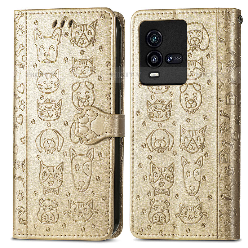 Funda de Cuero Cartera con Soporte Patron de Moda Carcasa S03D para Vivo iQOO 9T 5G Oro