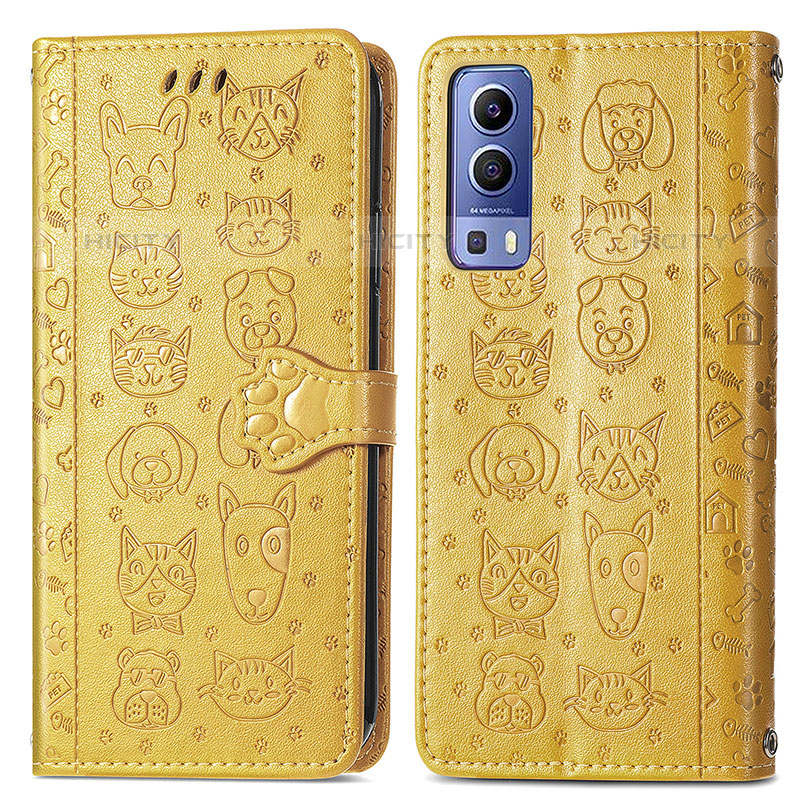 Funda de Cuero Cartera con Soporte Patron de Moda Carcasa S03D para Vivo iQOO Z3 5G Amarillo