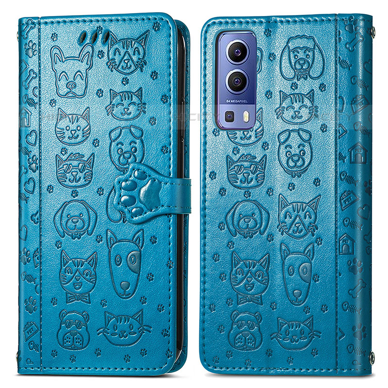 Funda de Cuero Cartera con Soporte Patron de Moda Carcasa S03D para Vivo iQOO Z3 5G Azul