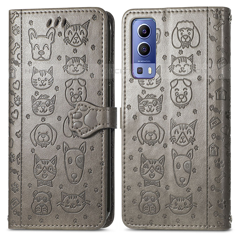 Funda de Cuero Cartera con Soporte Patron de Moda Carcasa S03D para Vivo iQOO Z3 5G Gris