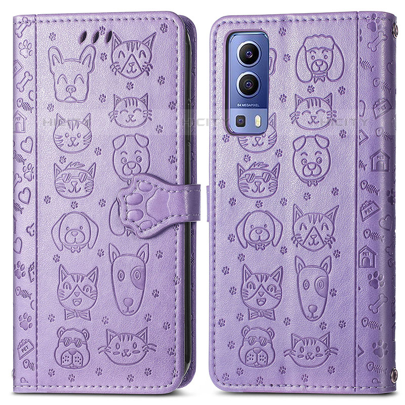 Funda de Cuero Cartera con Soporte Patron de Moda Carcasa S03D para Vivo iQOO Z3 5G Morado