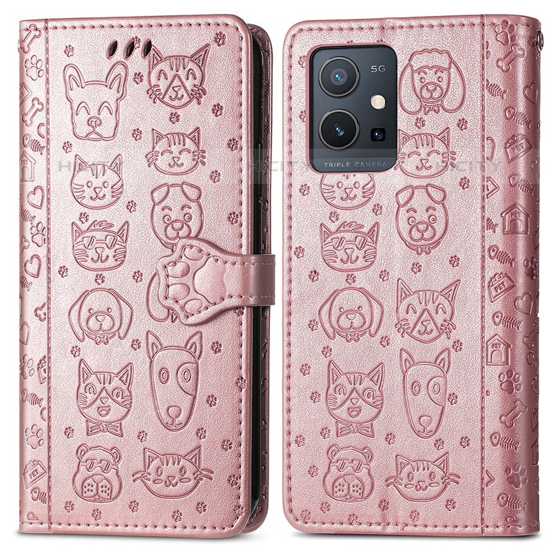 Funda de Cuero Cartera con Soporte Patron de Moda Carcasa S03D para Vivo iQOO Z6 5G Oro Rosa