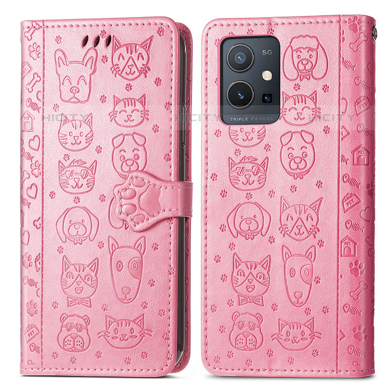 Funda de Cuero Cartera con Soporte Patron de Moda Carcasa S03D para Vivo iQOO Z6 5G Rosa