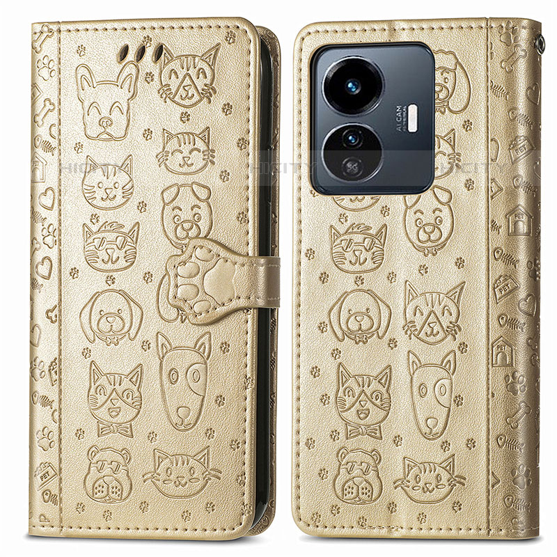 Funda de Cuero Cartera con Soporte Patron de Moda Carcasa S03D para Vivo iQOO Z6 Lite 5G Oro