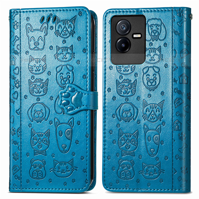 Funda de Cuero Cartera con Soporte Patron de Moda Carcasa S03D para Vivo iQOO Z6x Azul