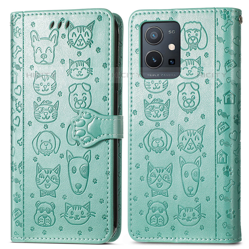 Funda de Cuero Cartera con Soporte Patron de Moda Carcasa S03D para Vivo T1 5G India Verde