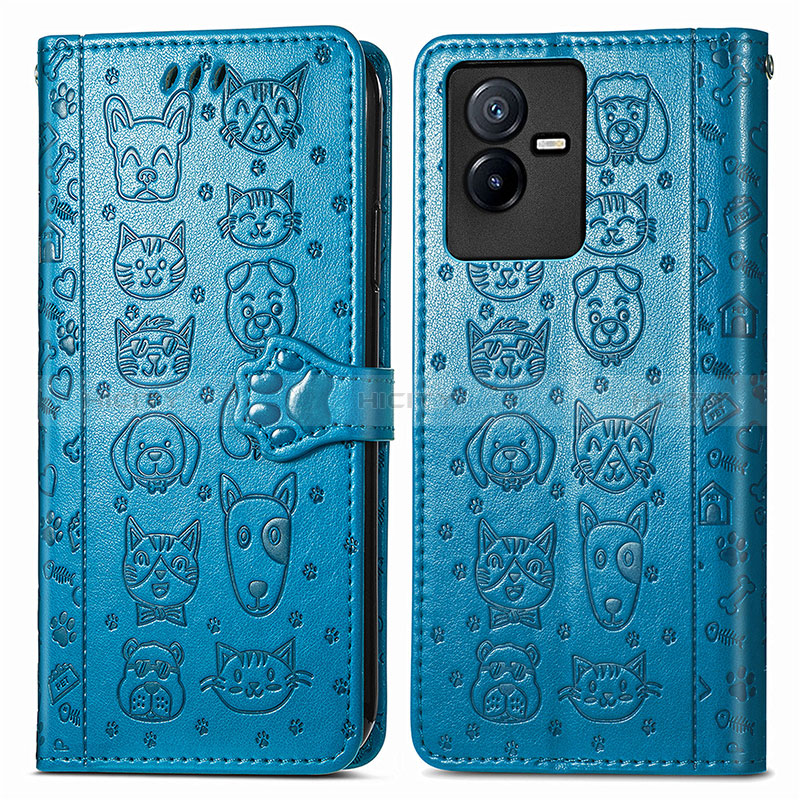 Funda de Cuero Cartera con Soporte Patron de Moda Carcasa S03D para Vivo T2x 5G Azul