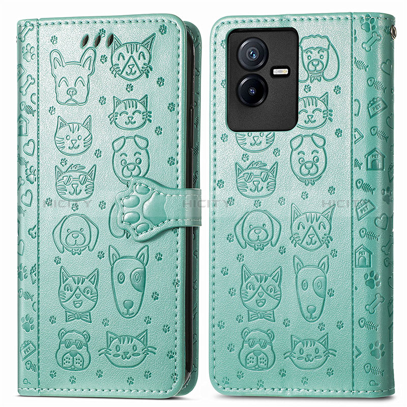 Funda de Cuero Cartera con Soporte Patron de Moda Carcasa S03D para Vivo T2x 5G Verde