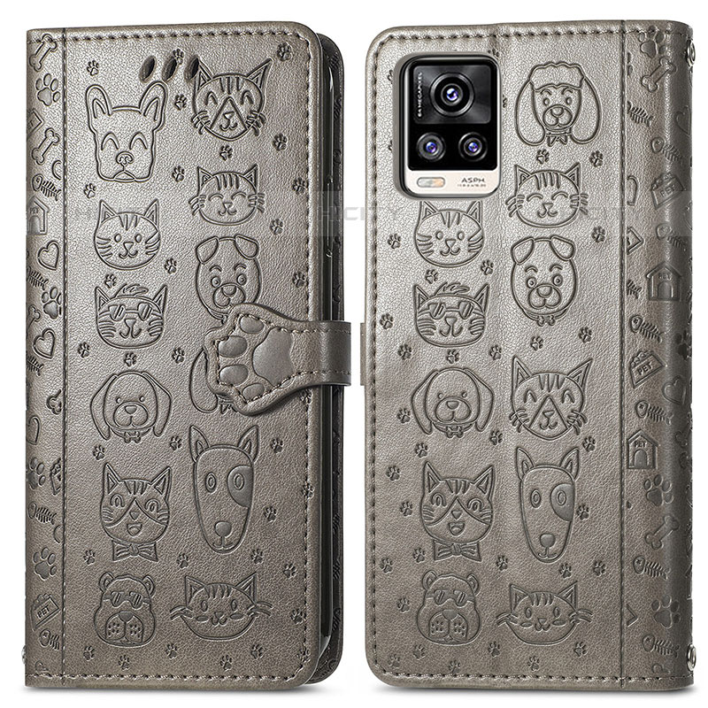 Funda de Cuero Cartera con Soporte Patron de Moda Carcasa S03D para Vivo V20 (2021) Gris