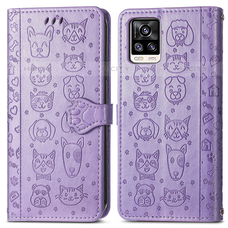 Funda de Cuero Cartera con Soporte Patron de Moda Carcasa S03D para Vivo V20 (2021) Morado