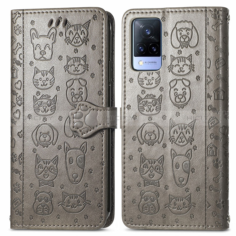 Funda de Cuero Cartera con Soporte Patron de Moda Carcasa S03D para Vivo V21 5G Gris