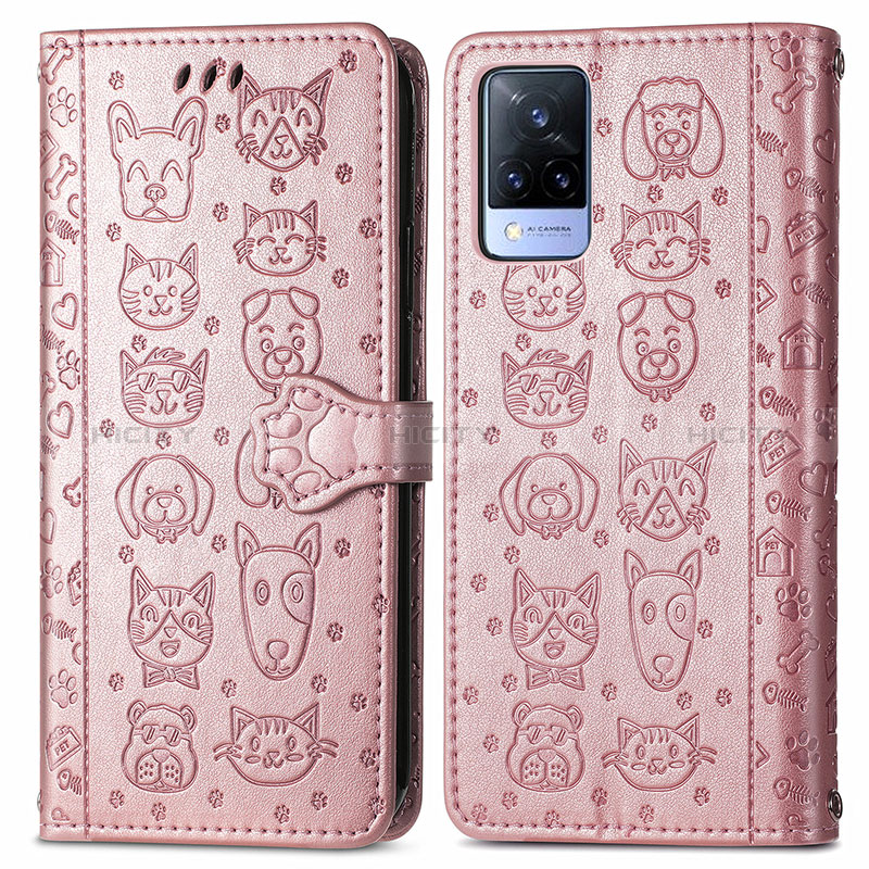 Funda de Cuero Cartera con Soporte Patron de Moda Carcasa S03D para Vivo V21 5G Oro Rosa