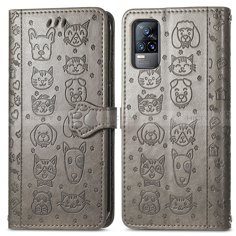 Funda de Cuero Cartera con Soporte Patron de Moda Carcasa S03D para Vivo V21e 4G Gris