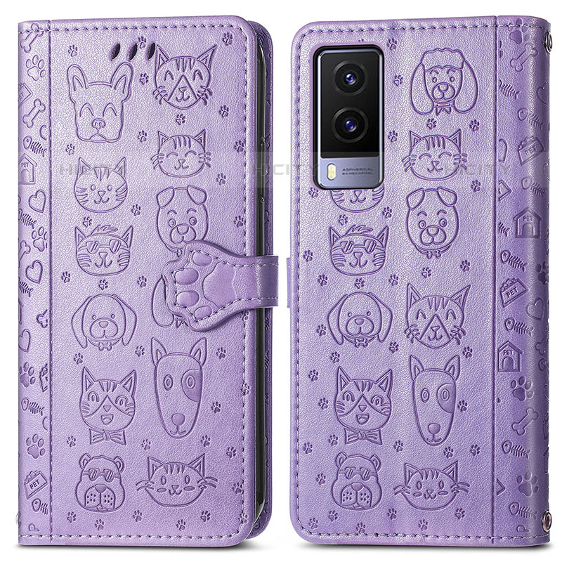 Funda de Cuero Cartera con Soporte Patron de Moda Carcasa S03D para Vivo V21e 5G Morado