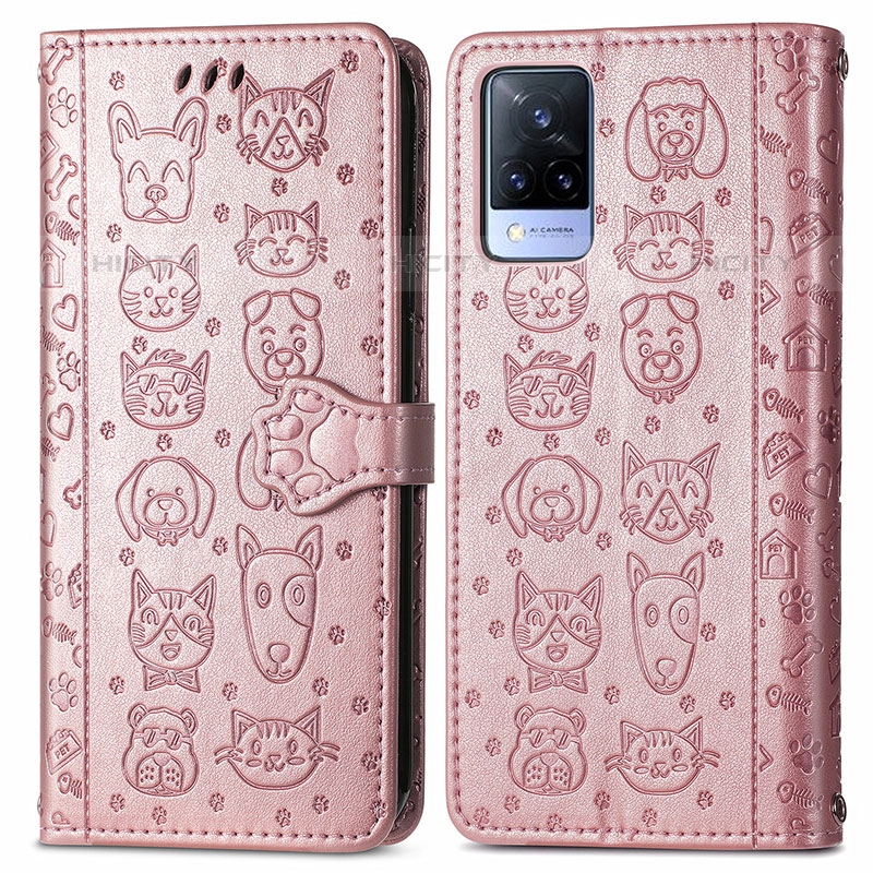 Funda de Cuero Cartera con Soporte Patron de Moda Carcasa S03D para Vivo V21s 5G Oro Rosa