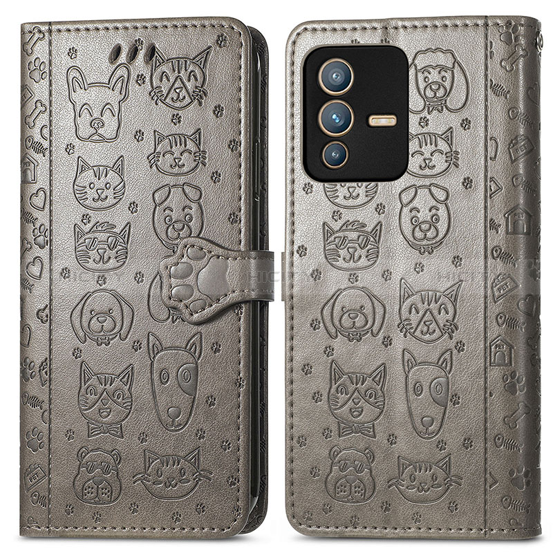 Funda de Cuero Cartera con Soporte Patron de Moda Carcasa S03D para Vivo V23 5G Gris